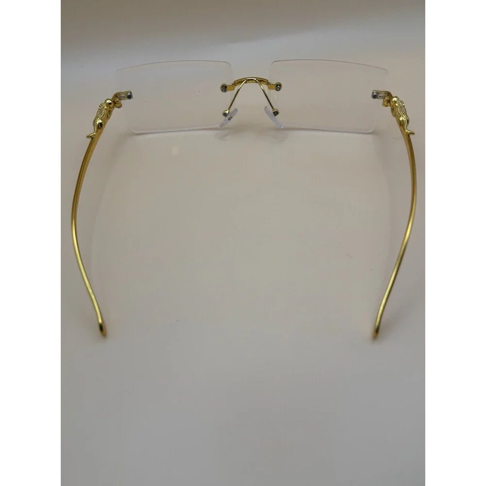 Men Gold Rimless Clear Lens Panther Glasses⁠